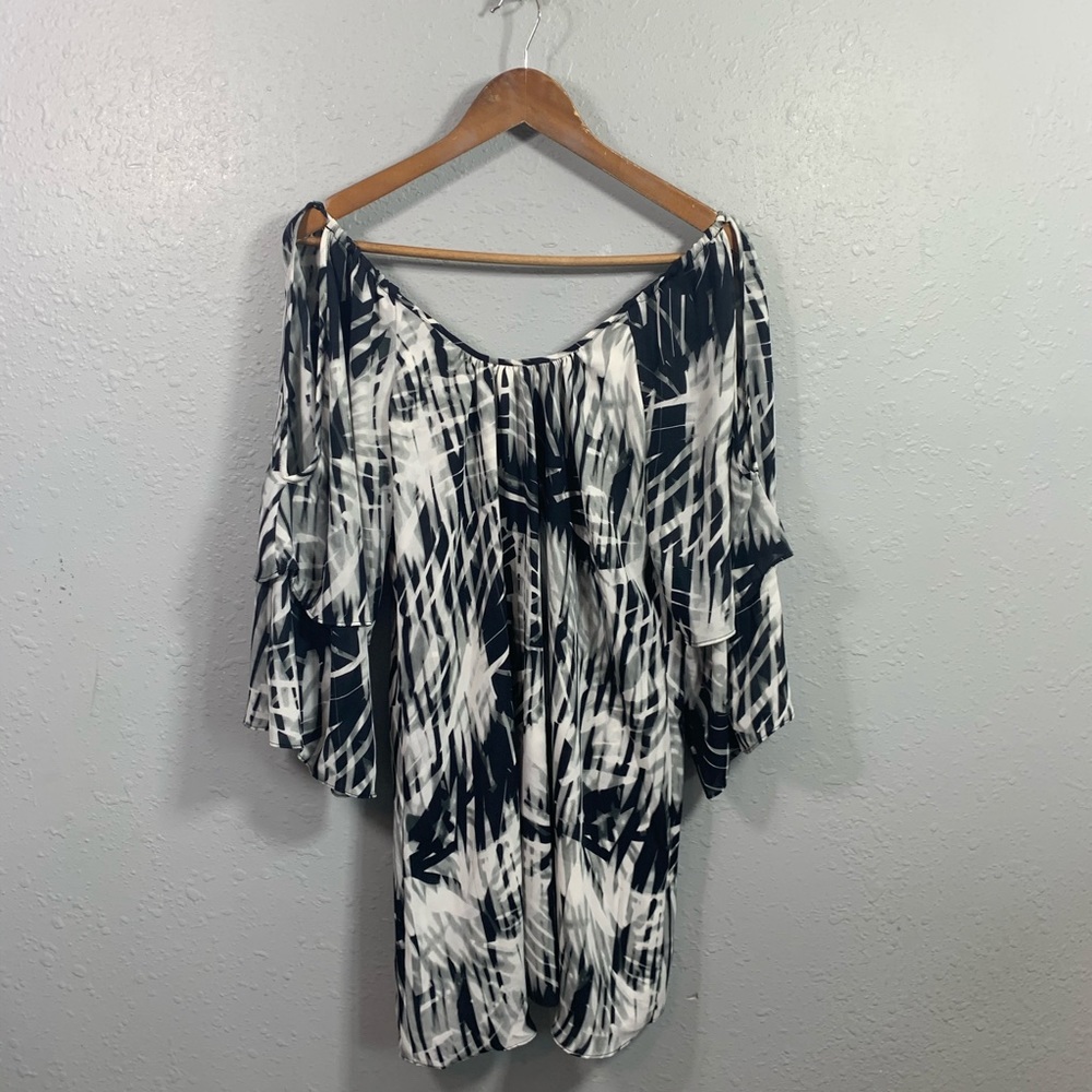 Parker Black White Cold Shoulder Tunic Dress Sz S